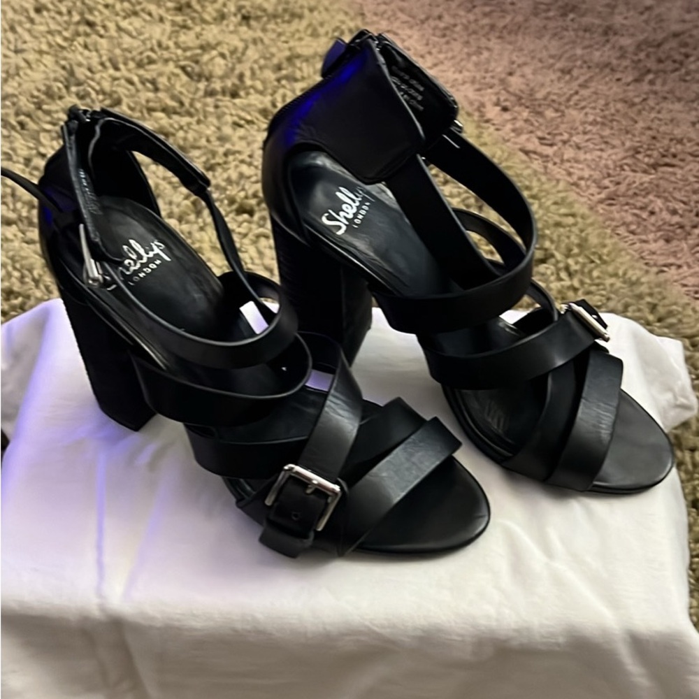 Leather strappy heels.